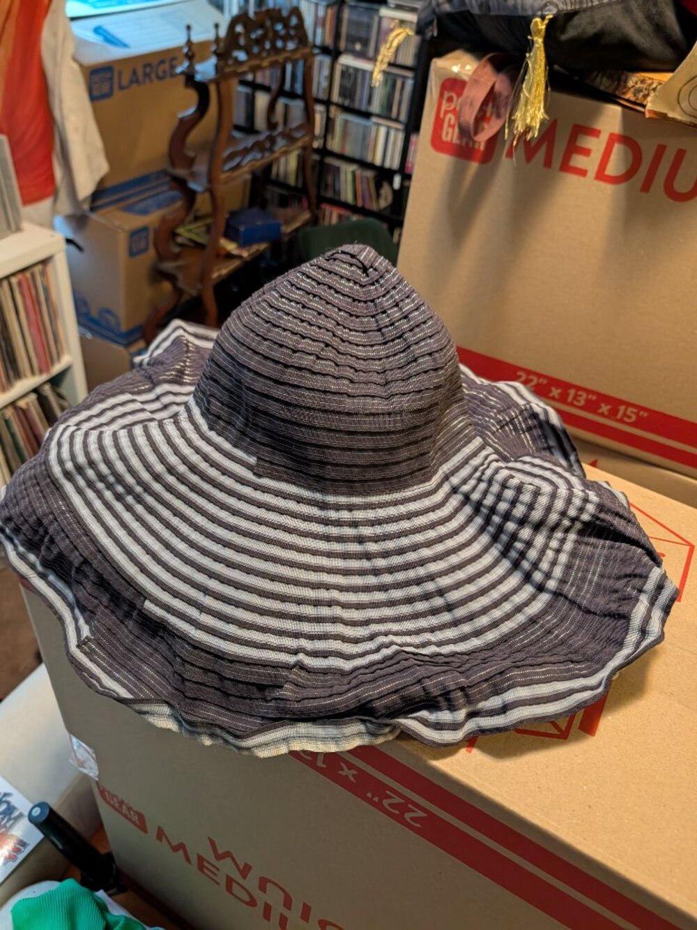 J. Callanan Headwear Black Gray Striped Wide Brim Floppy Sun Hat One Size